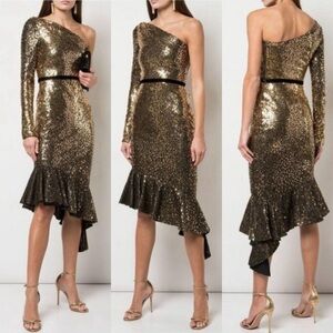Marchesa Notte Gold Sequin Cocktail Dress in Size 16
